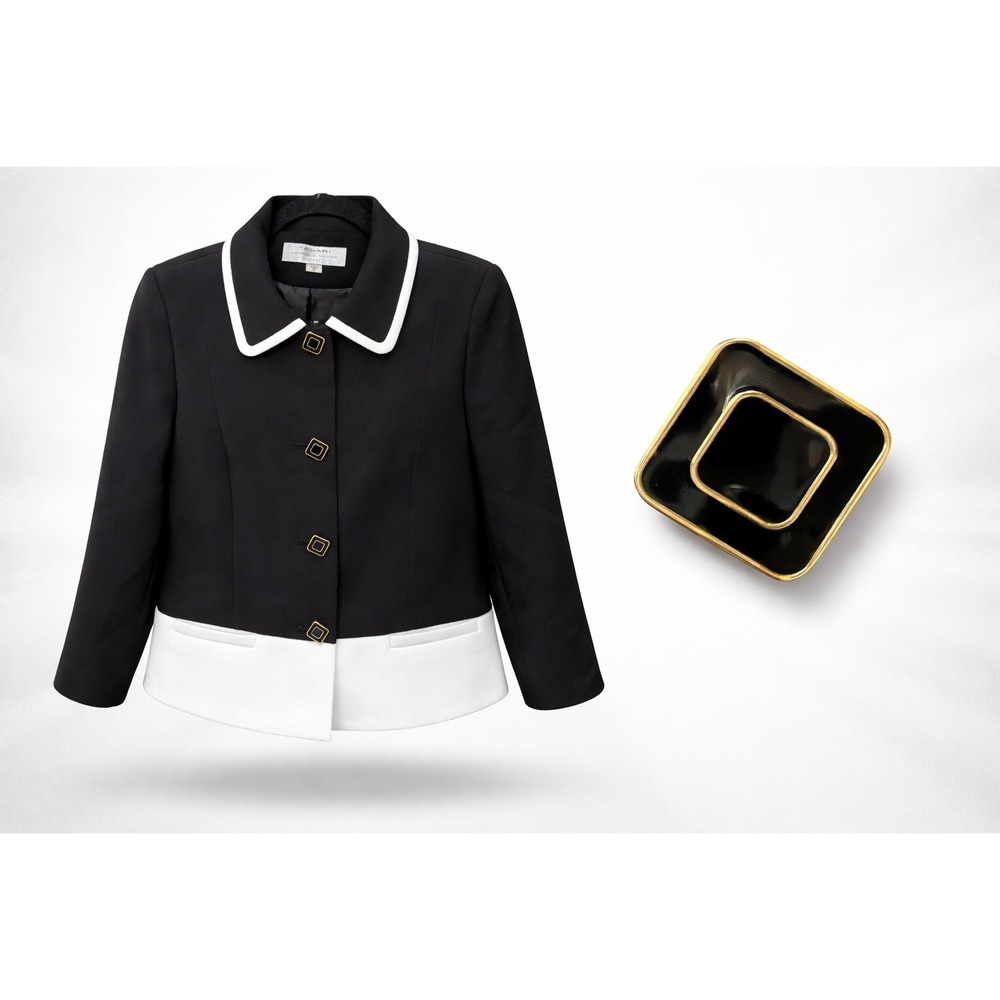 Tahari Arthur Levine 6P Black Colorblock Blazer Preppy Old Money Quiet Luxury